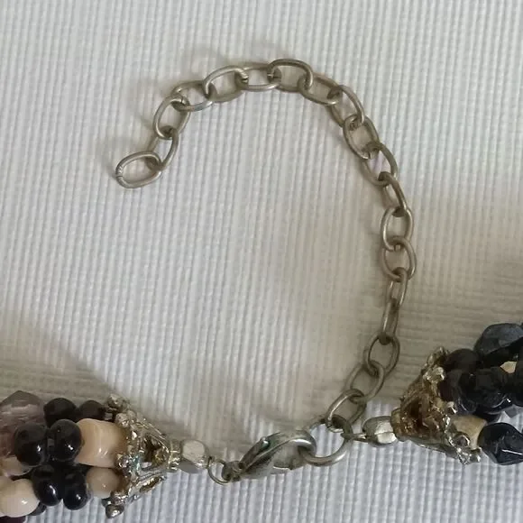 Black & Brown Assorted Beads Adjustable Multi-Strand Layered Statement Necklace - Picture 11 of 12